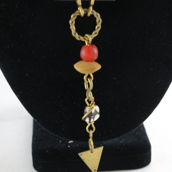 Unique African Geometric Brass and Beads Necklace - Picture 4 of 8